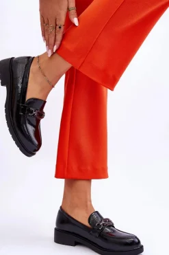 Damskie buty S.Barski Mokasyny Damskie Lakierowane*Lakierowane Mokasyny Loafersy Z Ozdobą Czarne Maura