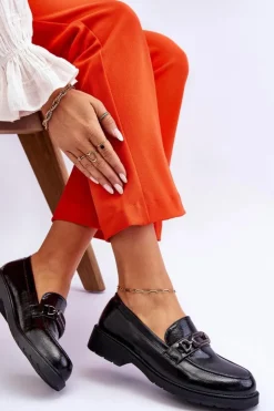 Damskie buty S.Barski Mokasyny Damskie Lakierowane*Lakierowane Mokasyny Loafersy Z Ozdobą Czarne Maura