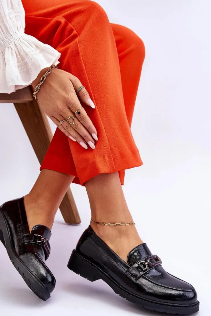 Damskie buty S.Barski Mokasyny Damskie Lakierowane*Lakierowane Mokasyny Loafersy Z Ozdobą Czarne Maura