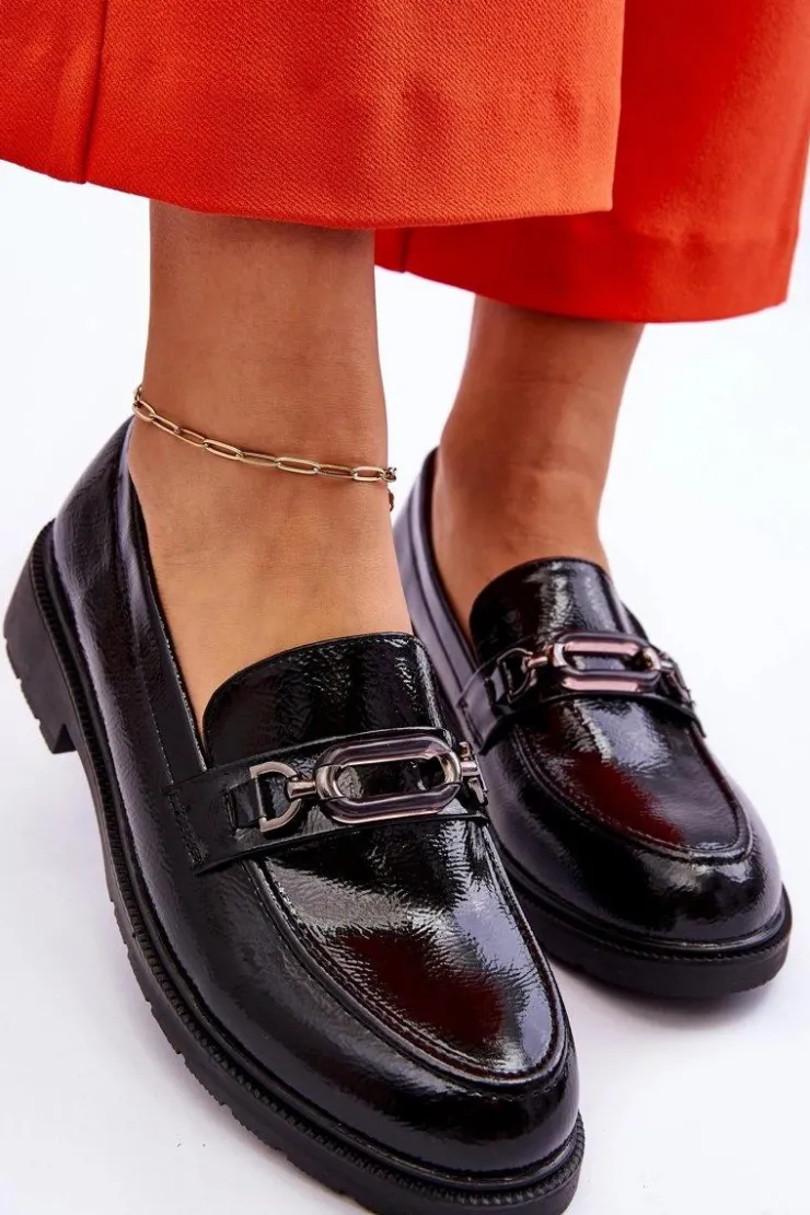 Damskie buty S.Barski Mokasyny Damskie Lakierowane*Lakierowane Mokasyny Loafersy Z Ozdobą Czarne Maura