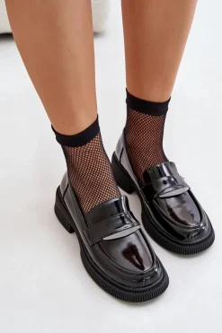 Outlet Damskie buty S.Barski Lakierowane Mokasyny Loafersy Damskie Z Ozdobą D&A LZ42-031 Czarne