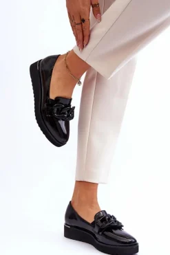 Buty damskie Vinceza Mokasyny Damskie Lakierowane*Lakierowane Mokasyny Na Koturnie Czarne Semma