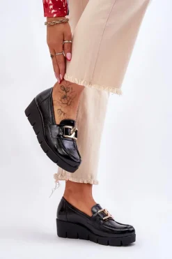 Boto Loafersy Damskie|Mokasyny Damskie Lakierowane*Lakierowane Mokasyny Na Koturnie Czarne Lemar Felicita Czarny