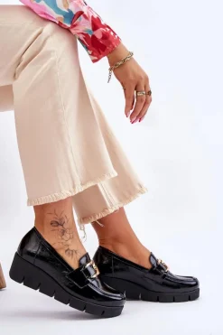 Boto Loafersy Damskie|Mokasyny Damskie Lakierowane*Lakierowane Mokasyny Na Koturnie Czarne Lemar Felicita Czarny