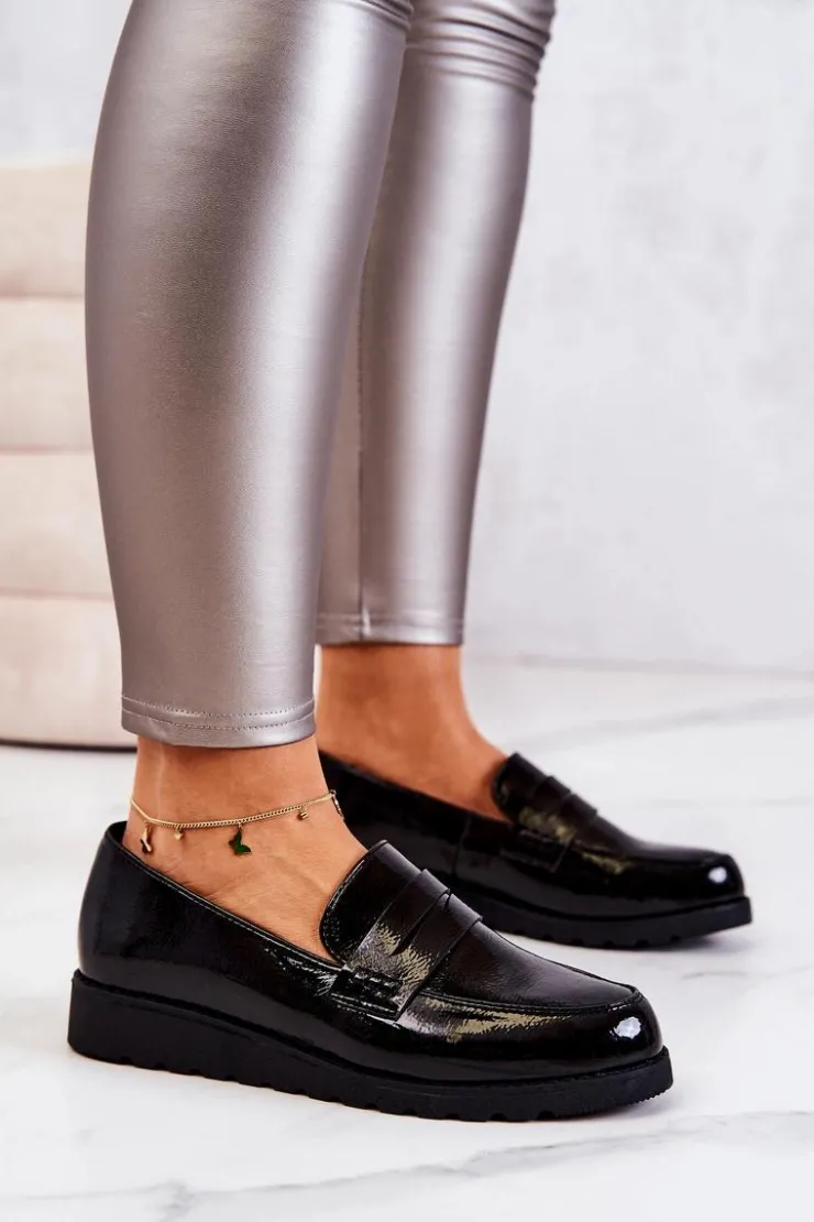 Boto Mokasyny Damskie Lakierowane*Lakierowane Mokasyny Na Koturnie La.Fi Czarne Alannah