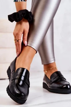 Boto Mokasyny Damskie Lakierowane*Lakierowane Mokasyny Na Koturnie La.Fi Czarne Alannah