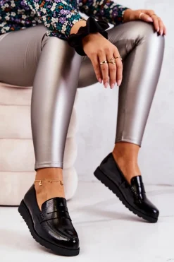 Boto Mokasyny Damskie Lakierowane*Lakierowane Mokasyny Na Koturnie La.Fi Czarne Alannah