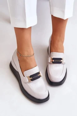 Outlet Buty damskie Vinceza Lakierowane Mokasyny Na Koturnie Vinceza 58337 Szare