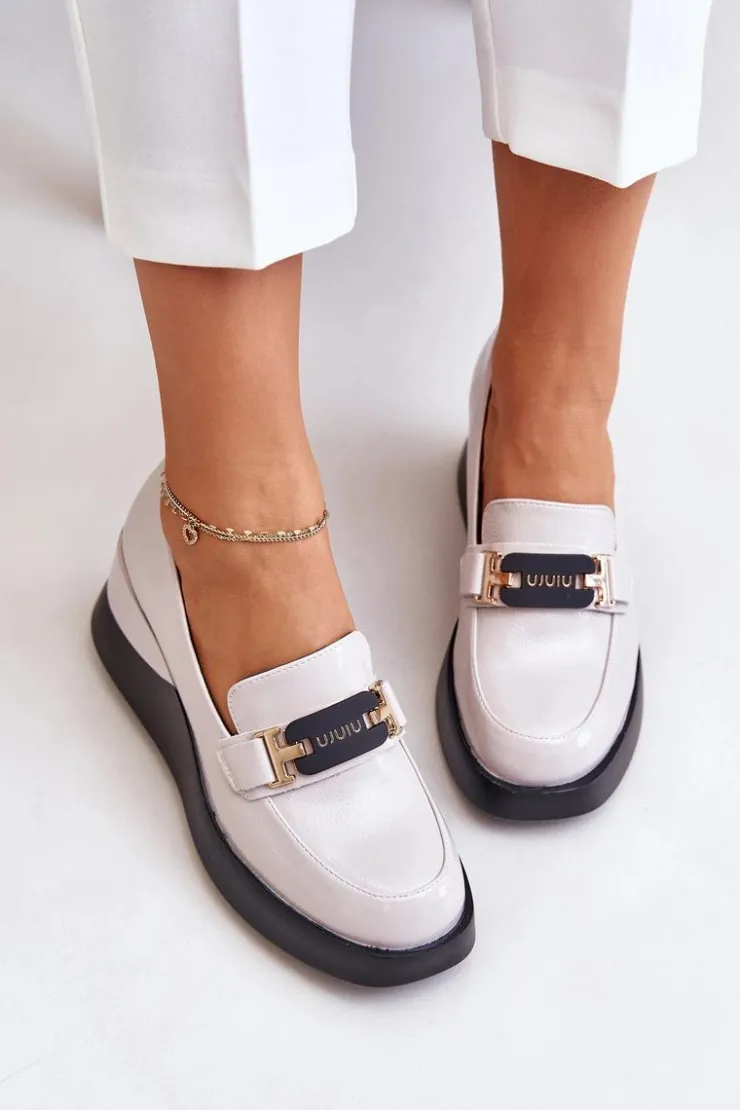 Outlet Buty damskie Vinceza Lakierowane Mokasyny Na Koturnie Vinceza 58337 Szare