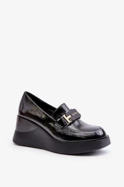Buty damskie Vinceza Loafersy Damskie|Mokasyny Damskie Lakierowane*Lakierowane Mokasyny Na Koturnie Vinceza 58337 Czarne
