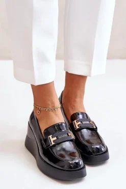 Buty damskie Vinceza Loafersy Damskie|Mokasyny Damskie Lakierowane*Lakierowane Mokasyny Na Koturnie Vinceza 58337 Czarne