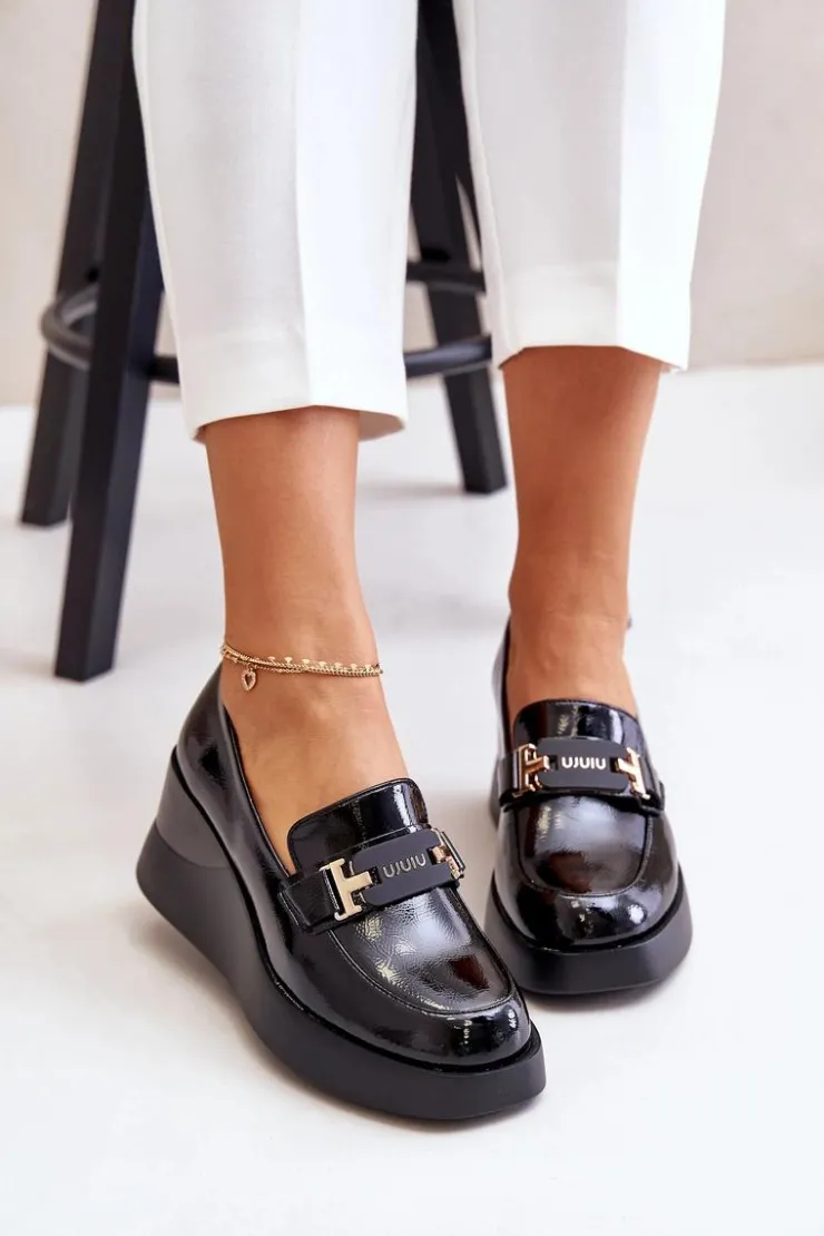 Buty damskie Vinceza Loafersy Damskie|Mokasyny Damskie Lakierowane*Lakierowane Mokasyny Na Koturnie Vinceza 58337 Czarne