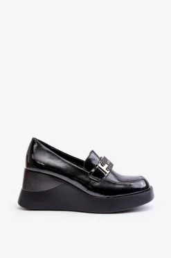 Buty damskie Vinceza Loafersy Damskie|Mokasyny Damskie Lakierowane*Lakierowane Mokasyny Na Koturnie Vinceza 58337 Czarne