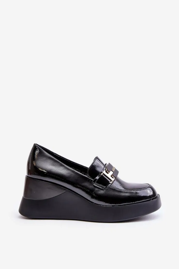Buty damskie Vinceza Loafersy Damskie|Mokasyny Damskie Lakierowane*Lakierowane Mokasyny Na Koturnie Vinceza 58337 Czarne
