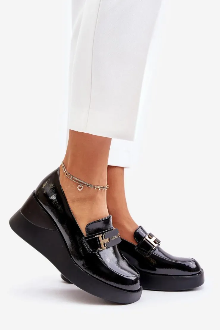 Buty damskie Vinceza Loafersy Damskie|Mokasyny Damskie Lakierowane*Lakierowane Mokasyny Na Koturnie Vinceza 58337 Czarne