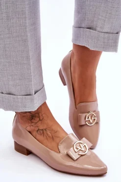 Clearance Buty damskie Vinceza Lakierowane Mokasyny Na Niskim Obcasie Beżowe Asselia