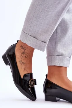 Buty damskie Vinceza Mokasyny Damskie Lakierowane*Lakierowane Mokasyny Na Niskim Obcasie Czarne Asselia