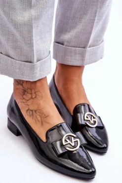 Buty damskie Vinceza Mokasyny Damskie Lakierowane*Lakierowane Mokasyny Na Niskim Obcasie Czarne Asselia