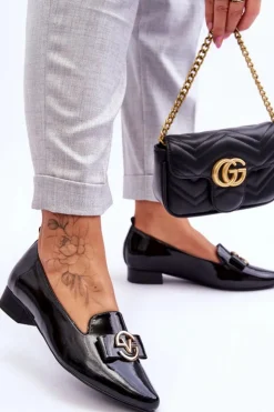 Buty damskie Vinceza Mokasyny Damskie Lakierowane*Lakierowane Mokasyny Na Niskim Obcasie Czarne Asselia