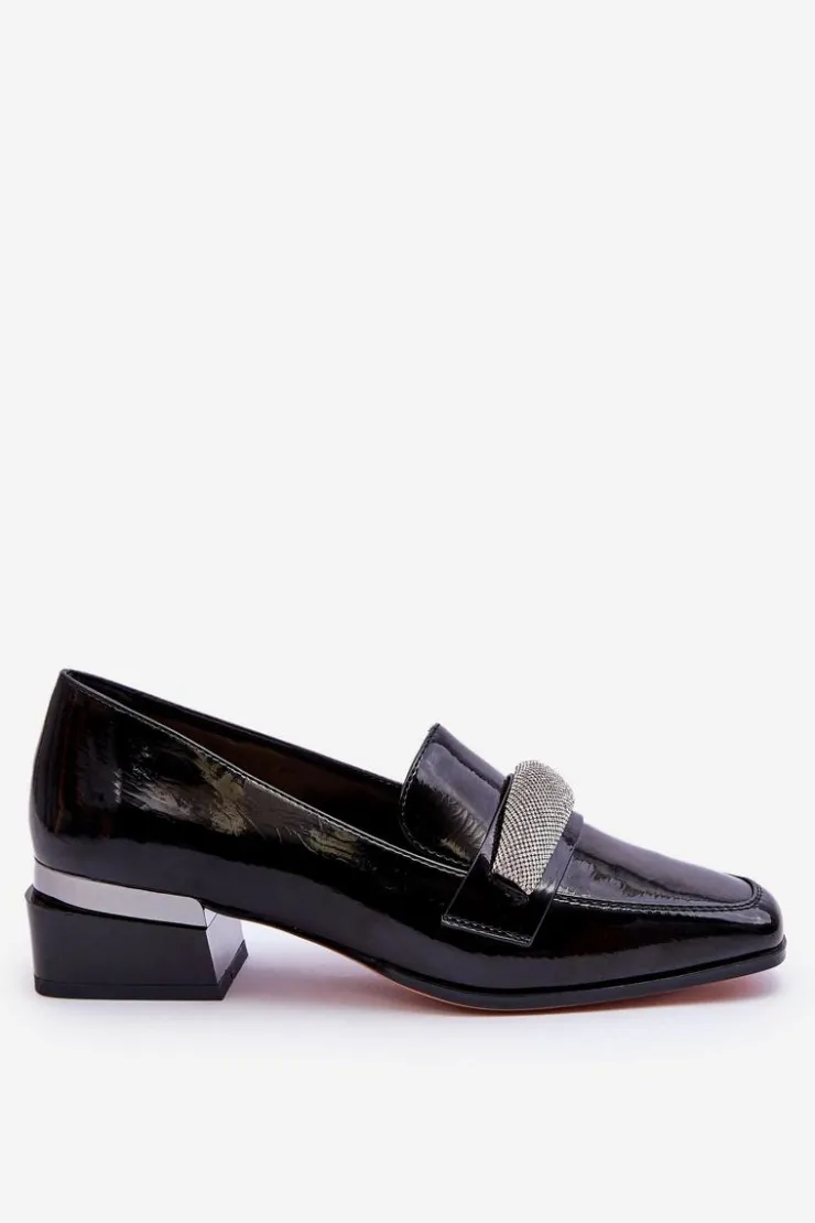 Damskie Damskie buty S.Barski Lakierowane Mokasyny Na Obcasie Z Cyrkoniami Czarne Lavern