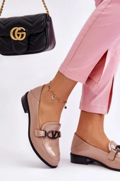 New Buty damskie Vinceza Lakierowane Mokasyny Na Płaskim Obcasie Beżowe Marra