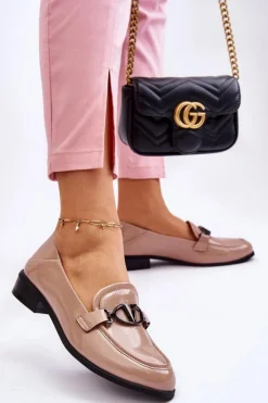 New Buty damskie Vinceza Lakierowane Mokasyny Na Płaskim Obcasie Beżowe Marra