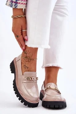 New Damskie buty S.Barski Lakierowane Mokasyny Na Platformie Beżowe Ronin Beżowy