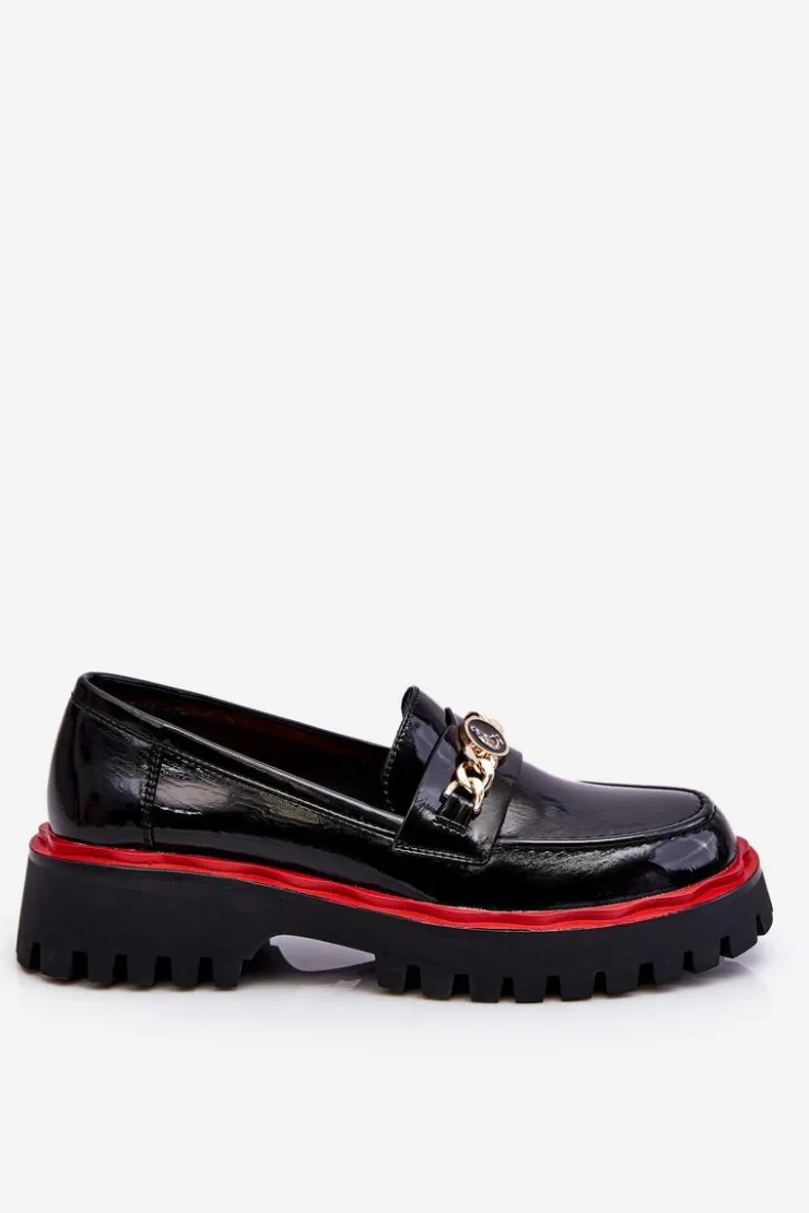 Damskie Damskie buty S.Barski Lakierowane Mokasyny Na Platformie Czarne Ronin
