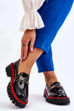 Damskie Damskie buty S.Barski Lakierowane Mokasyny Na Platformie Czarne Ronin