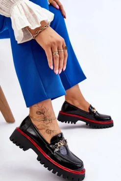 Damskie Damskie buty S.Barski Lakierowane Mokasyny Na Platformie Czarne Ronin