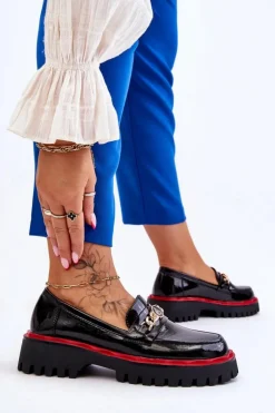 Damskie Damskie buty S.Barski Lakierowane Mokasyny Na Platformie Czarne Ronin