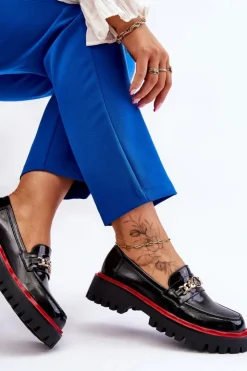 Damskie Damskie buty S.Barski Lakierowane Mokasyny Na Platformie Czarne Ronin