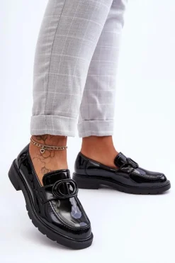 Damskie Boto Lakierowane Mokasyny Na Platformie Czarne Jarren