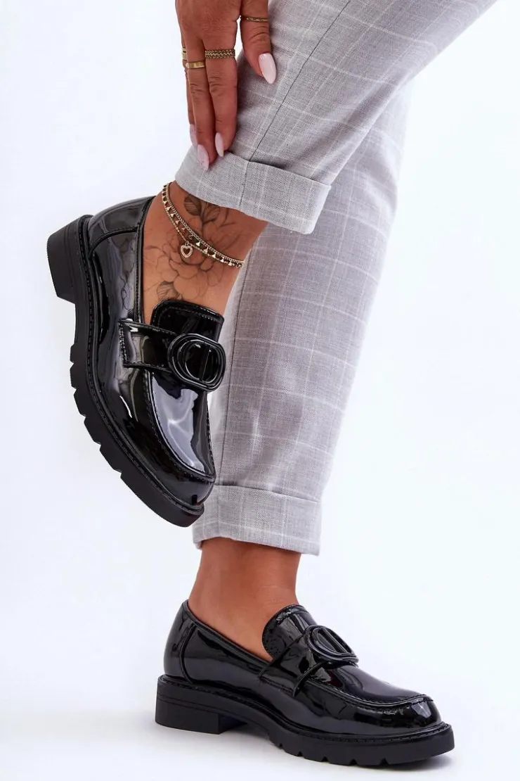 Damskie Boto Lakierowane Mokasyny Na Platformie Czarne Jarren