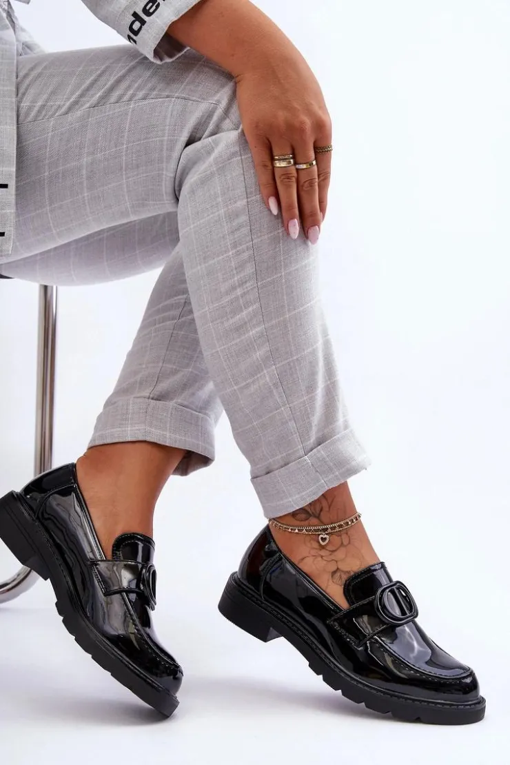 Damskie Boto Lakierowane Mokasyny Na Platformie Czarne Jarren