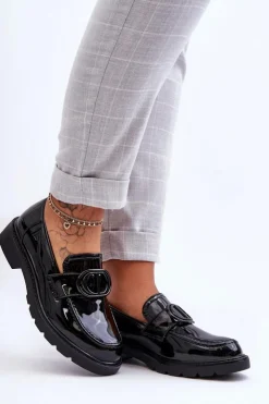 Damskie Boto Lakierowane Mokasyny Na Platformie Czarne Jarren