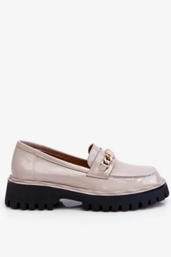 Damskie Damskie buty S.Barski Lakierowane Mokasyny Na Platformie Jasnoszare Ronin