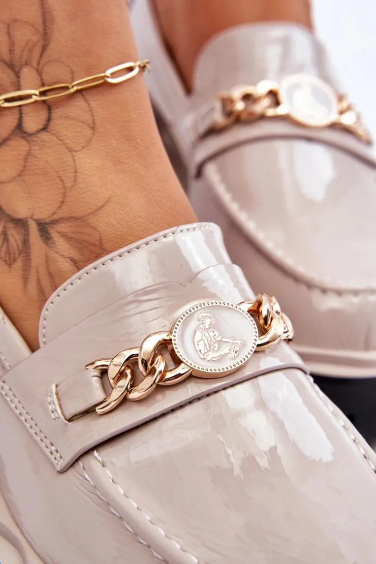 Damskie Damskie buty S.Barski Lakierowane Mokasyny Na Platformie Jasnoszare Ronin