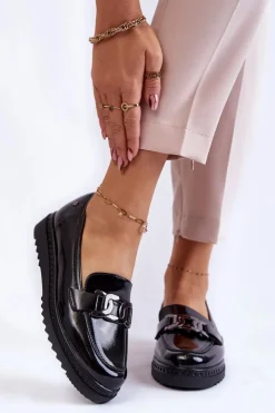 Damskie Buty damskie Vinceza Lakierowane Mokasyny Na Platformie Czarne Abisso