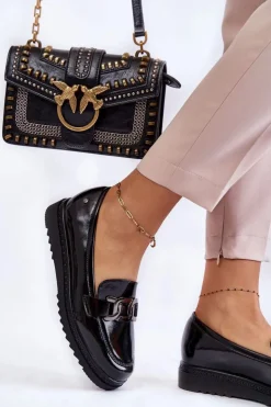 Damskie Buty damskie Vinceza Lakierowane Mokasyny Na Platformie Czarne Abisso