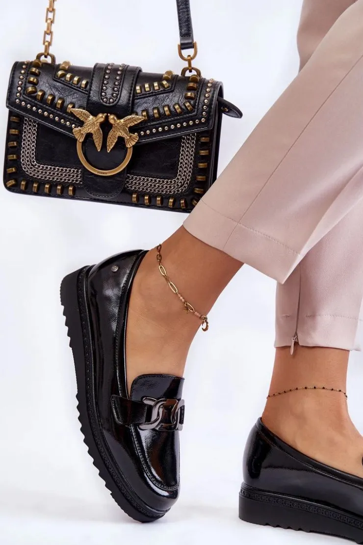 Damskie Buty damskie Vinceza Lakierowane Mokasyny Na Platformie Czarne Abisso