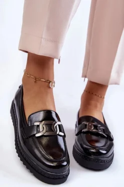 Damskie Buty damskie Vinceza Lakierowane Mokasyny Na Platformie Czarne Abisso