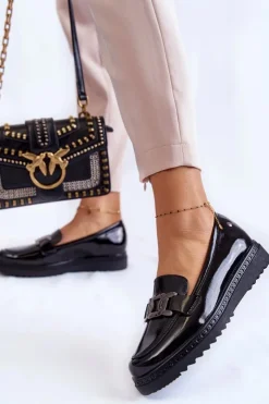 Damskie Buty damskie Vinceza Lakierowane Mokasyny Na Platformie Czarne Abisso