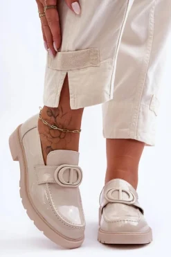 Boto Lakierowane Mokasyny Na Platformie Beżowe Jarren