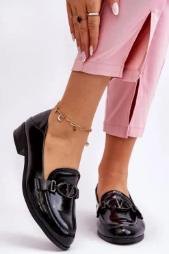 Damskie Buty damskie Vinceza Lakierowane Mokasyny Na Płaskim Obcasie Czarne Marra