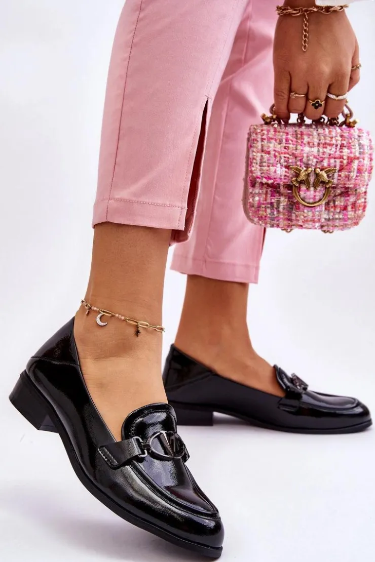 Damskie Buty damskie Vinceza Lakierowane Mokasyny Na Płaskim Obcasie Czarne Marra