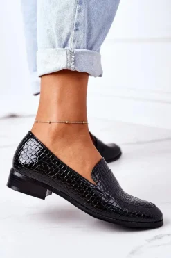 New Buty damskie Vinceza Lakierowane Mokasyny W Zwierzęcy Wzór Czarne Lenie