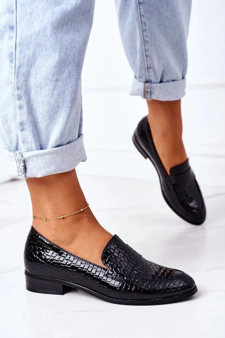 New Buty damskie Vinceza Lakierowane Mokasyny W Zwierzęcy Wzór Czarne Lenie