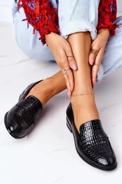 New Buty damskie Vinceza Lakierowane Mokasyny W Zwierzęcy Wzór Czarne Lenie