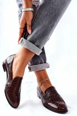 Sale Buty damskie Vinceza Lakierowane Mokasyny W Zwierzęcy Wzór Brązowe Lenie